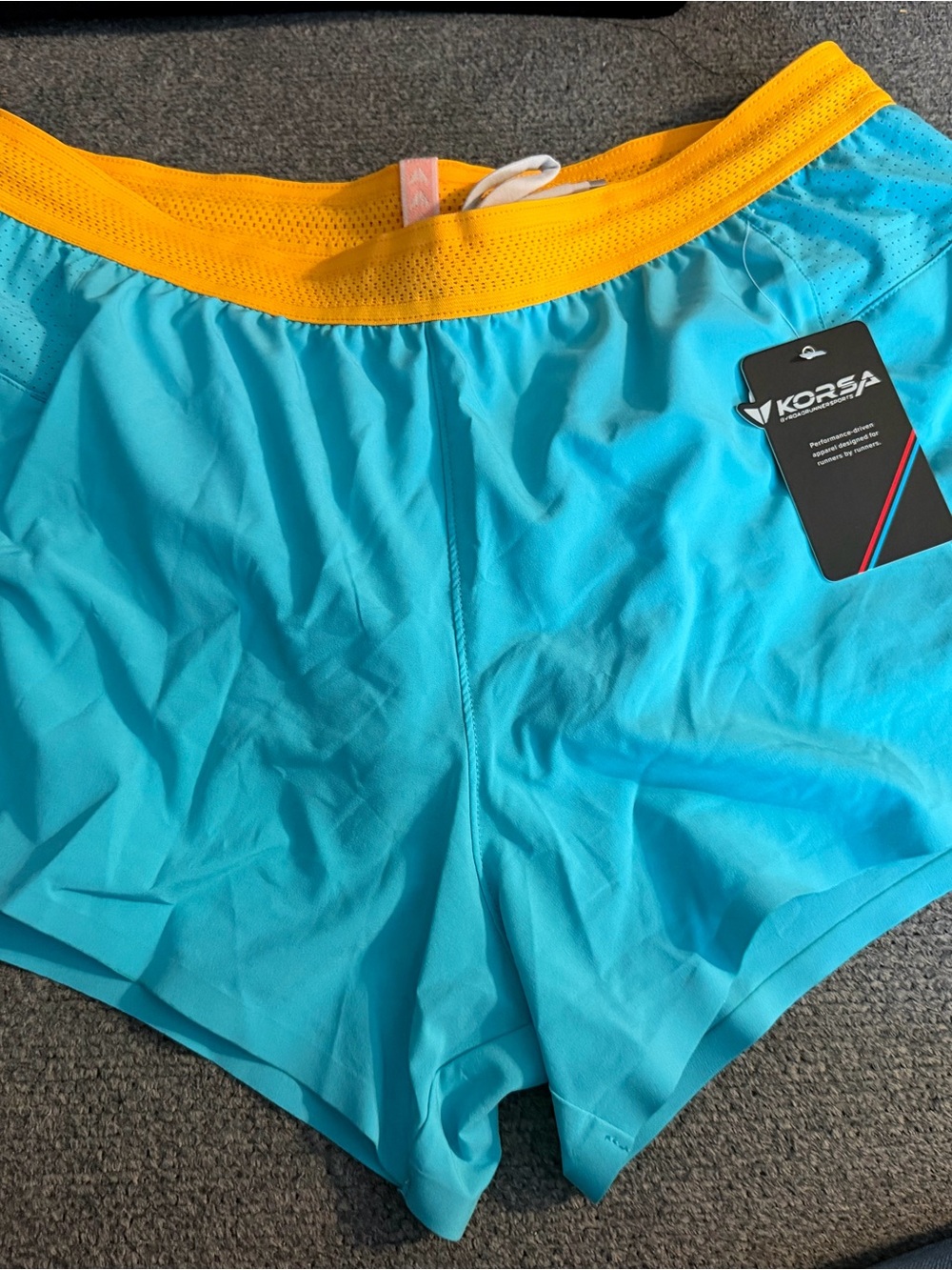 Korsa Turquoise Athletic Shorts with Yellow Waistband